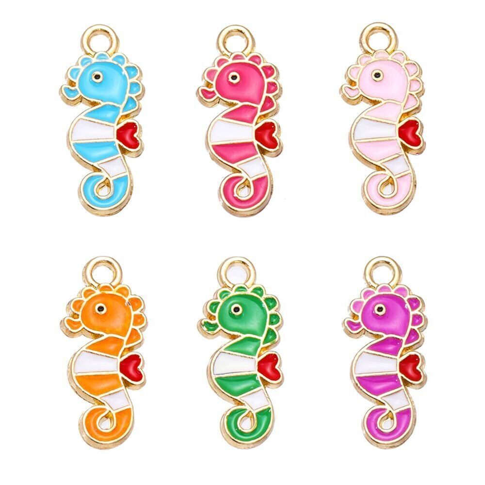 5039 Enamel Cute Seahorse Charms 30 Pcs Alloy Enamel Pendants Mixed Color